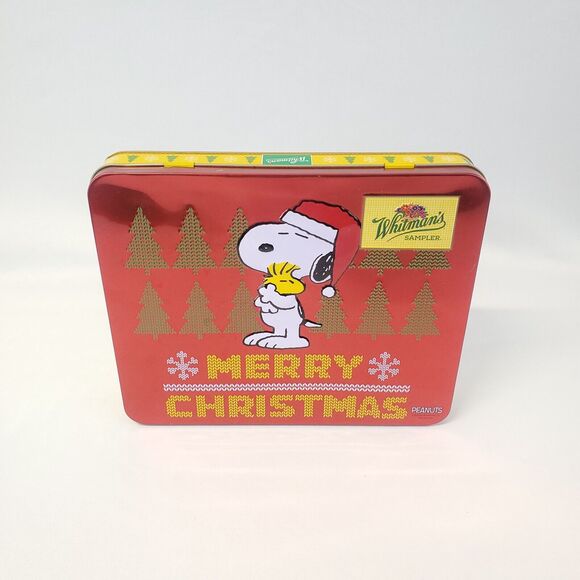 2017 Whitman's Sampler Peanuts Gang Snoopy Red Merry Christmas Tin Container Box - Picture 1 of 6